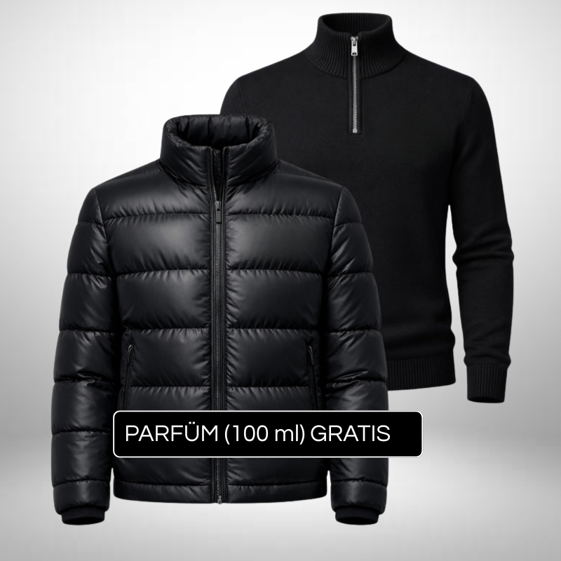Premium Set Pufferjacke + Rollkragenpullover – Luxus & Wärme + Gratis Geschenk