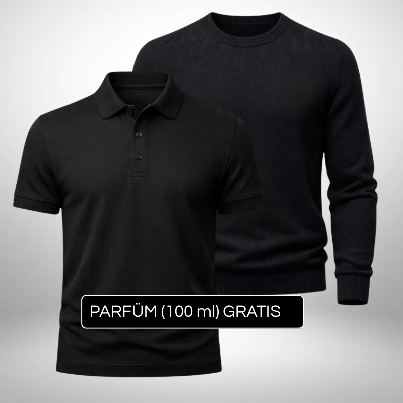 Elegantes Set Poloshirt + Pullover – Stilvolle Kombination + Gratis Geschenk