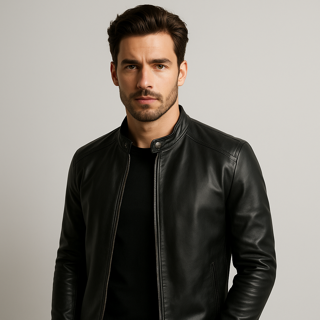 Herren-Lederjacke mit Reißverschluss und geradem Schnitt | Potenza