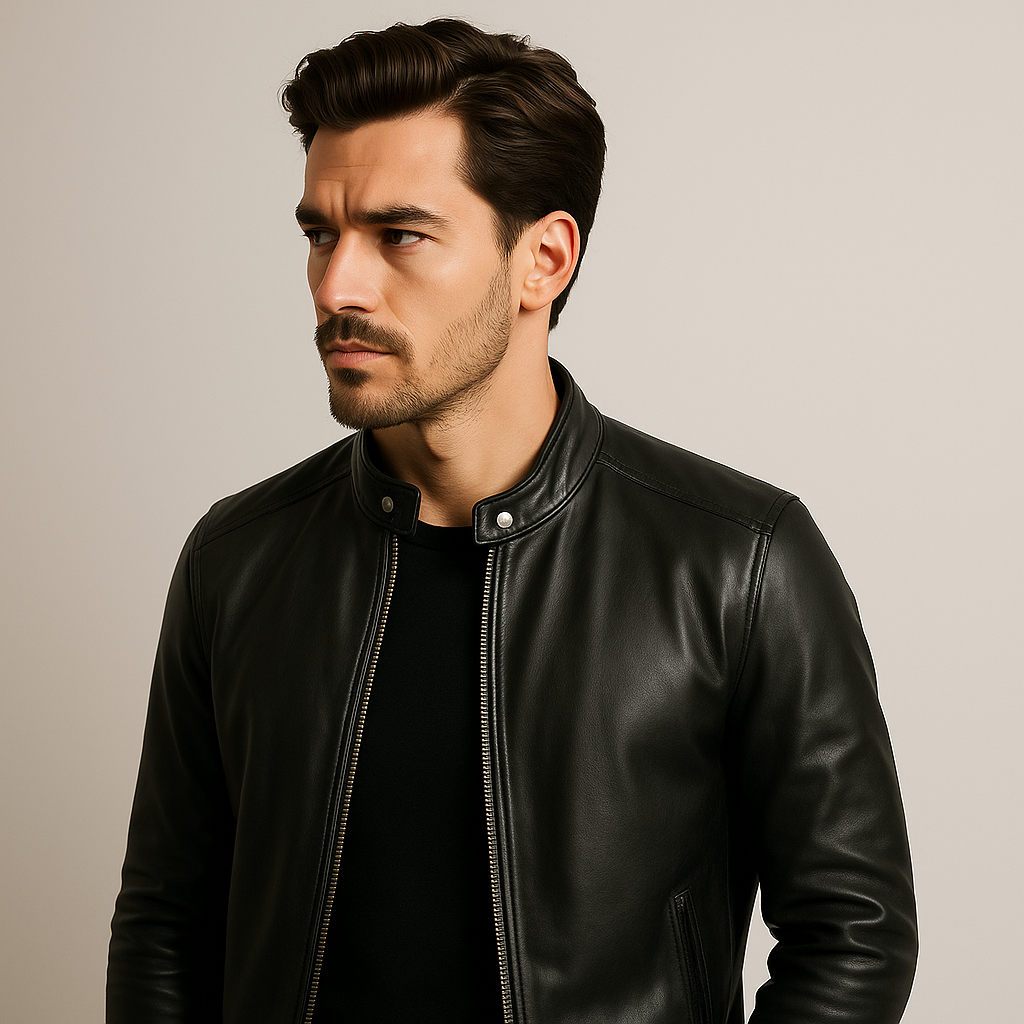 Herren-Lederjacke mit Reißverschluss und geradem Schnitt | Potenza