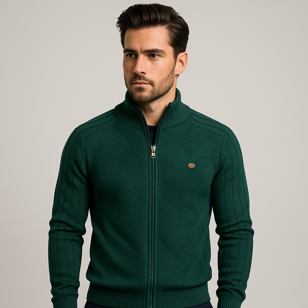 Herren-Strickpullover mit Reißverschluss und Strukturmuster | Veneto