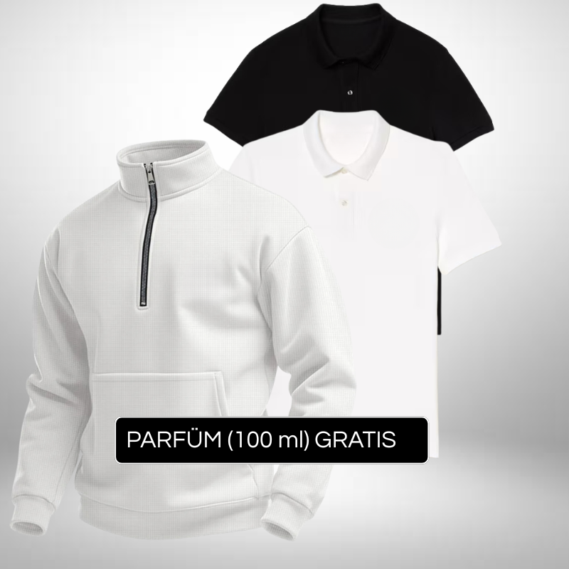 Premium Set Pullover + 2 Poloshirts – Eleganter Stil + Gratis Geschenk