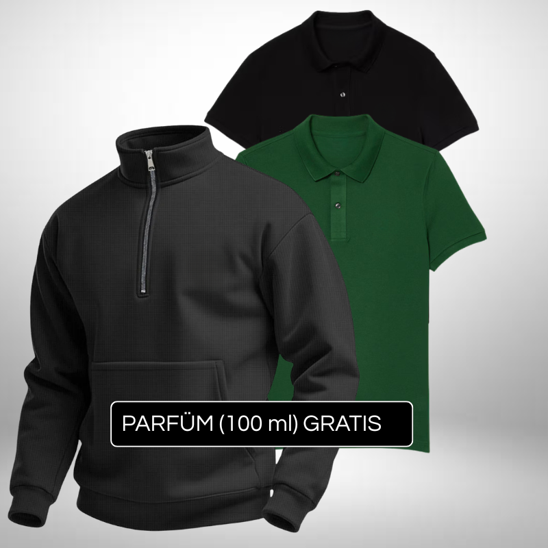 Premium Set Pullover + 2 Poloshirts – Eleganter Stil + Gratis Geschenk