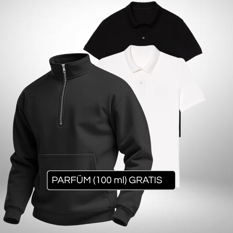 Premium Set Pullover + 2 Poloshirts – Eleganter Stil + Gratis Geschenk
